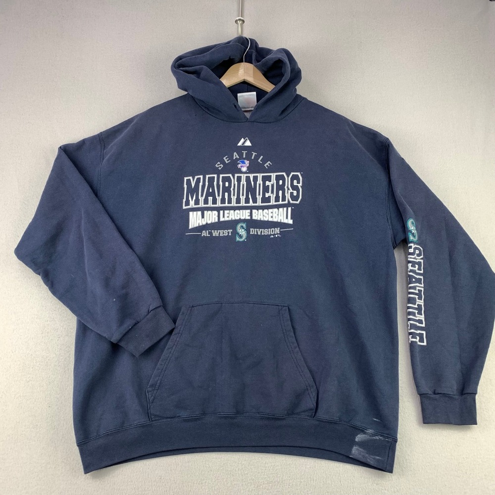 Vintage Seattle Mariners Majestic MLB Hoodie Mens 2XL Baseball Logo Graphic